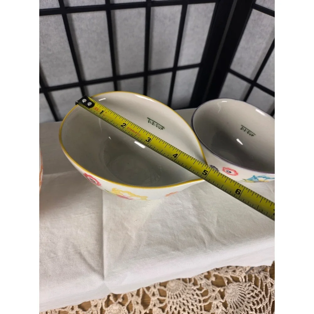 Pier 1 Imports Floral Hand Painted Stoneware Measuring Prep Bowls Set of 3